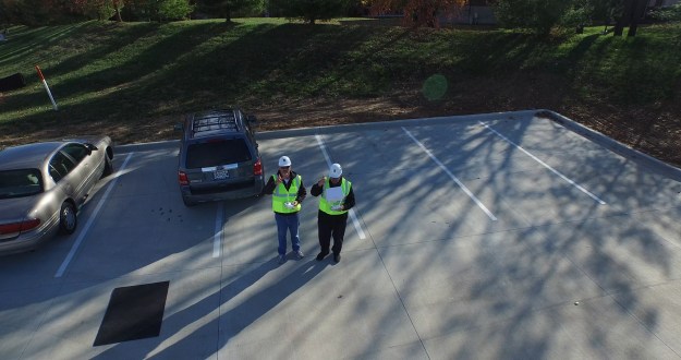 Two person flight crew drone aerial photography.