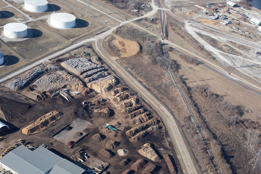 Airplane aerial photograph for stockpile reporting.