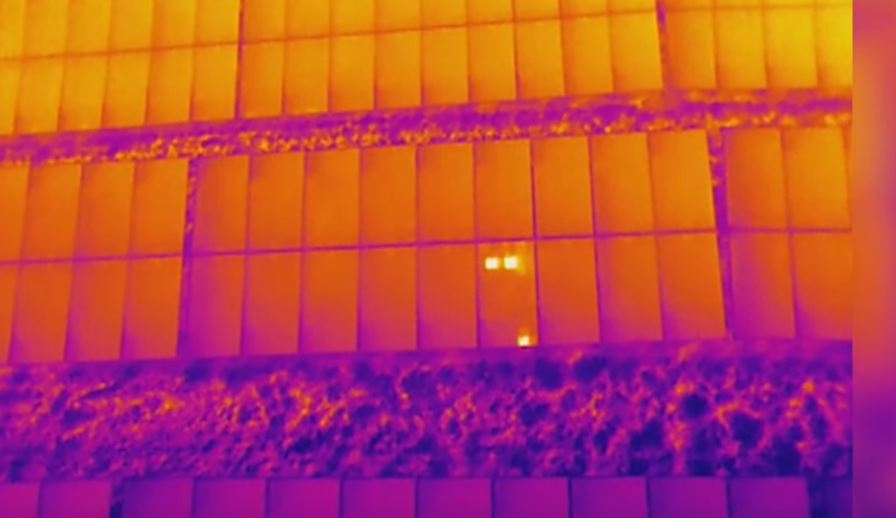 Solar panel drone inspection showing anomaly.