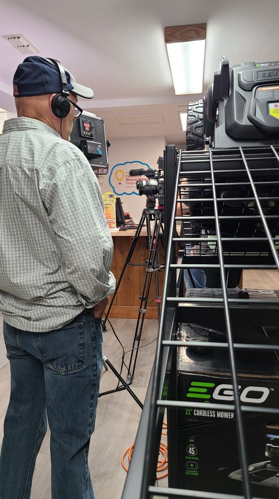 Video ground crew taping interviews and b-roll at ACE Hardware.